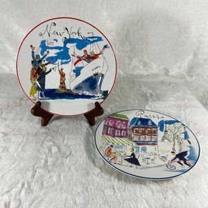 Vintage Rosanna Bon Voyage Set 2 Dessert Plates New York, Paris